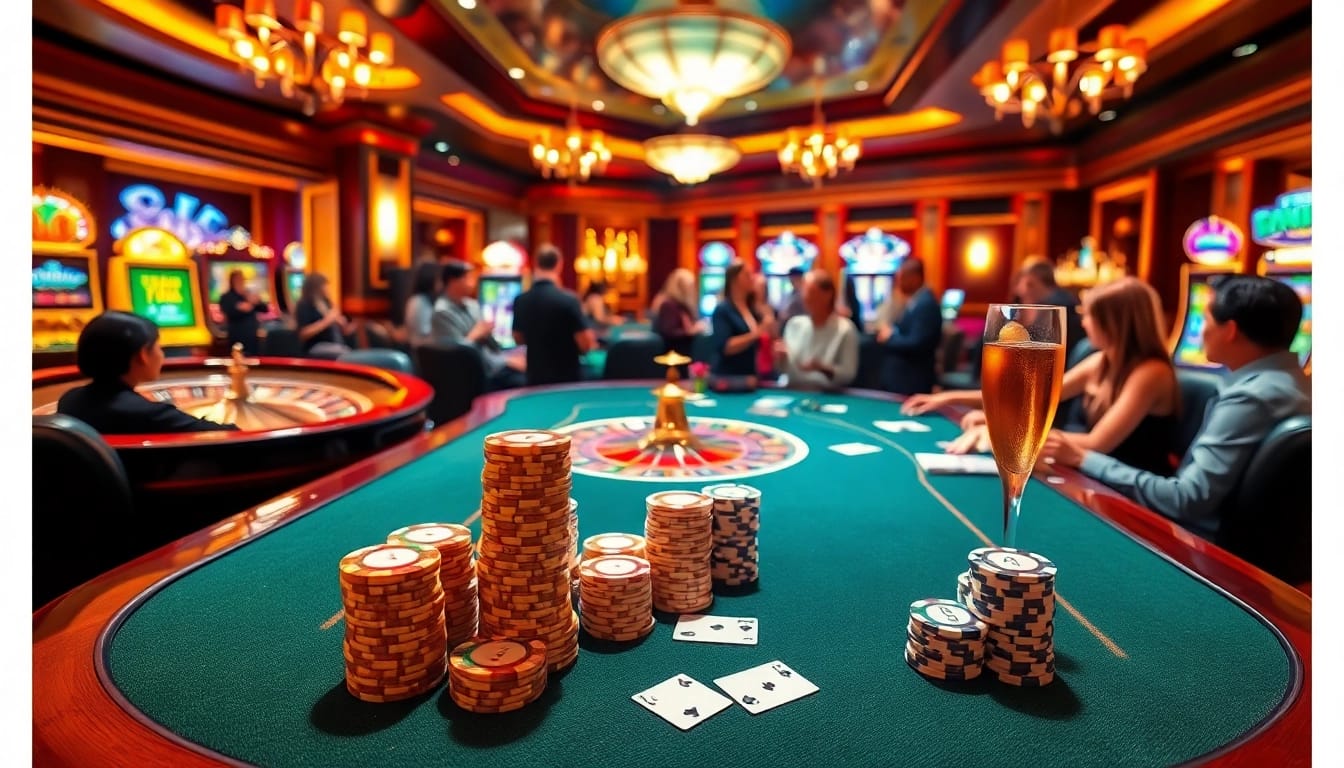 Experience the thrill of CM88 at a luxurious casino with vibrant tables and engaged players.