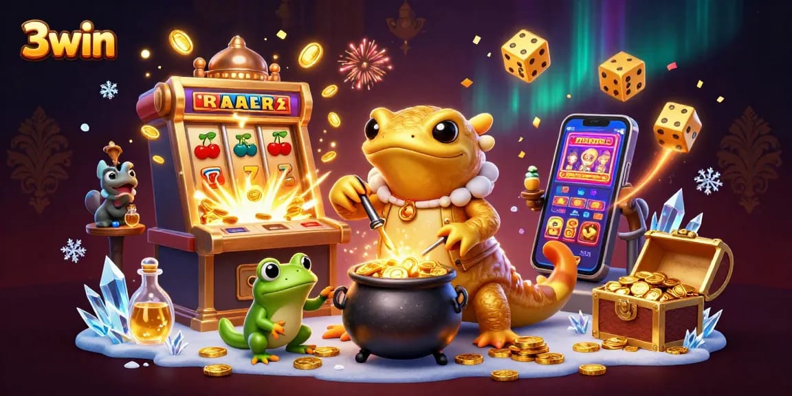Experience winning at 3win with a vibrant casino scene featuring gold rewards and exciting gameplay.