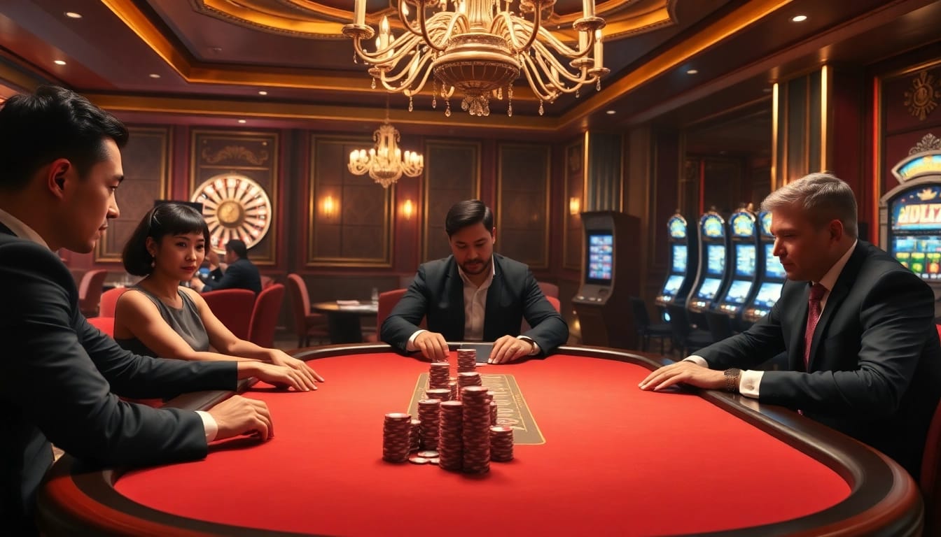 Experience cakhia tv's excitement in a luxurious casino setting with a high-stakes poker game in progress.