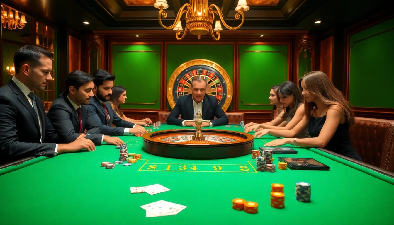 Vibrant casino action featuring players strategizing on ok365 com roulette and card games.