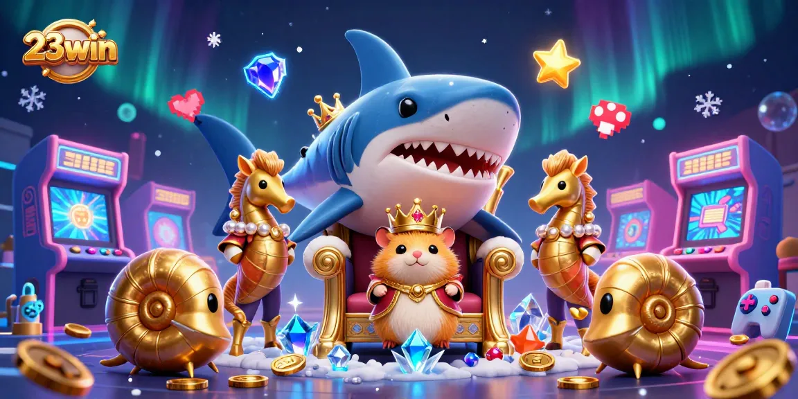 Experience 23win's exciting gaming atmosphere with vibrant characters and thrilling casino elements.