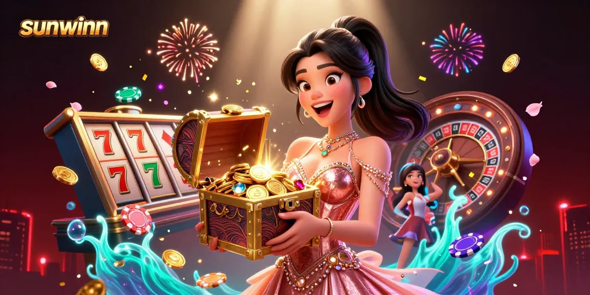 Experience big wins with sunwinn in this vibrant casino celebration illustration.