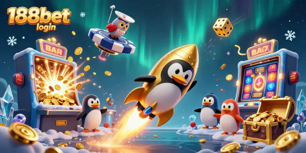 Experience the excitement of 188bet login with a vibrant casino-themed 3D illustration bursting with action and colorful characters.