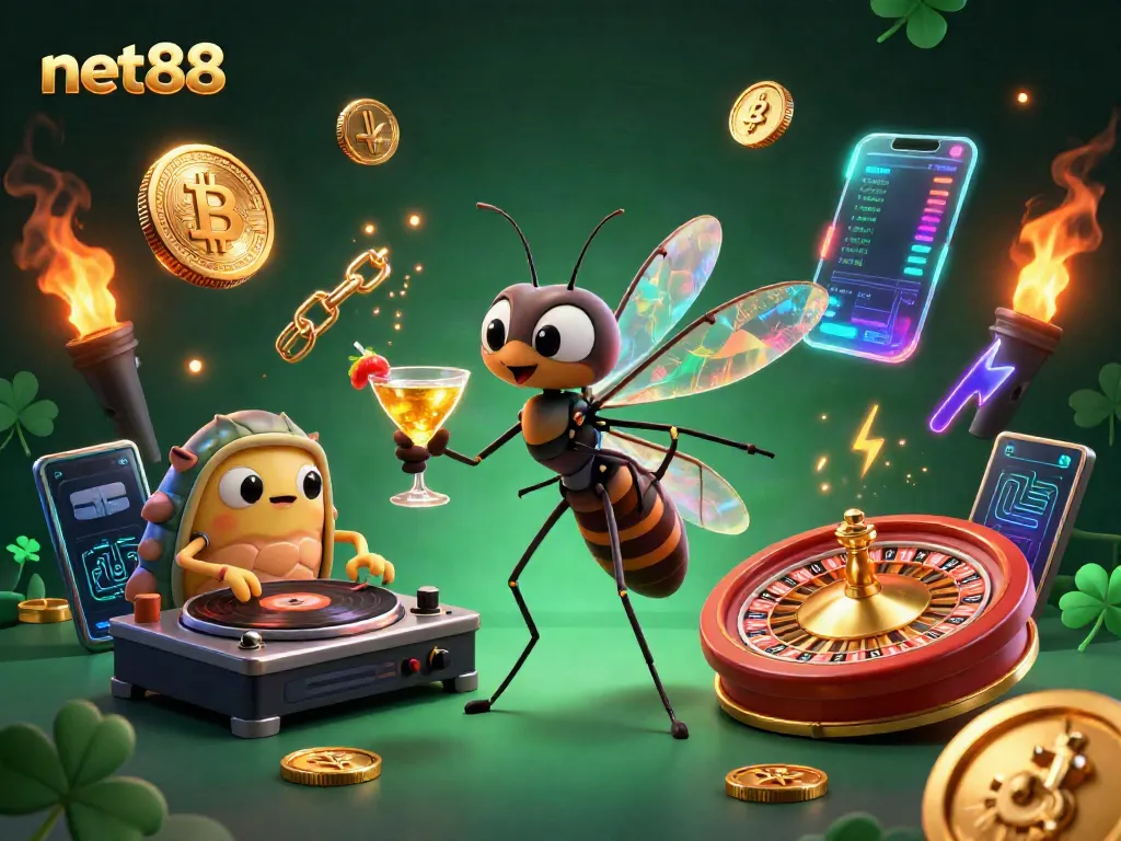Experience the vibrant energy of online gaming with net88, featuring a unique casino-themed illustration.