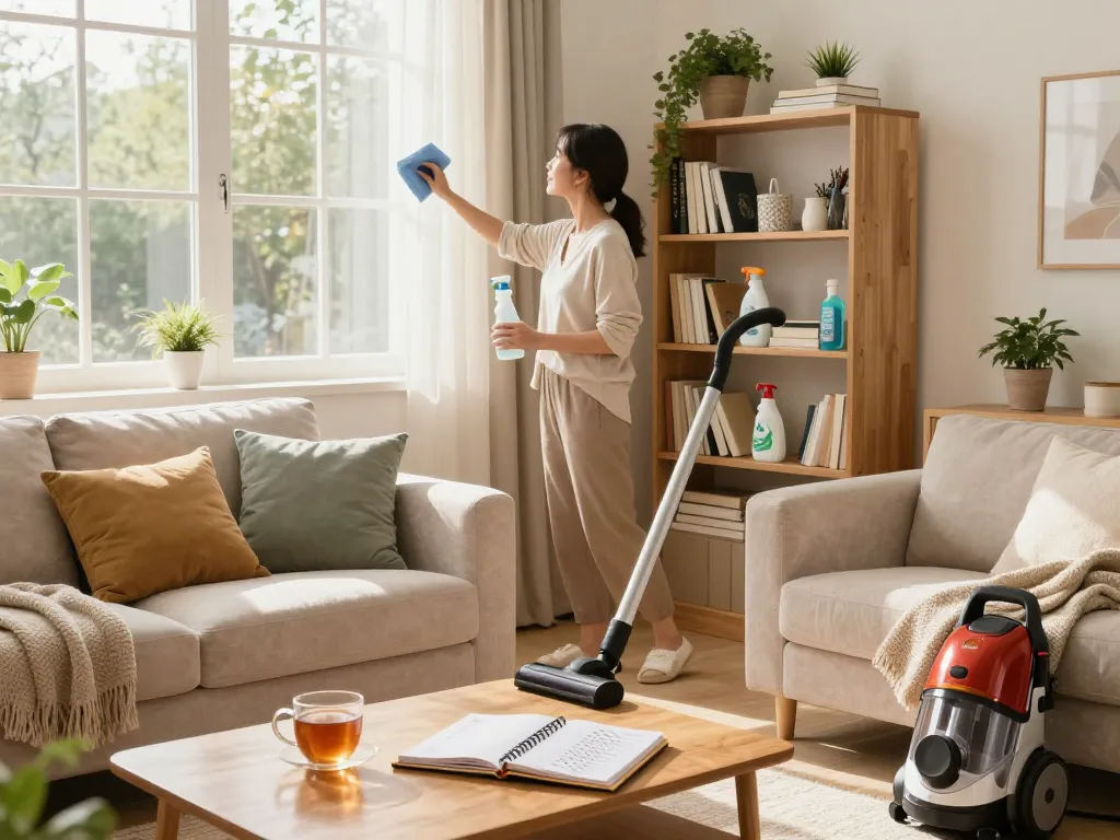 Eco-friendly cleaning in a cozy living room showcasing a clean environment with the keyword zde.