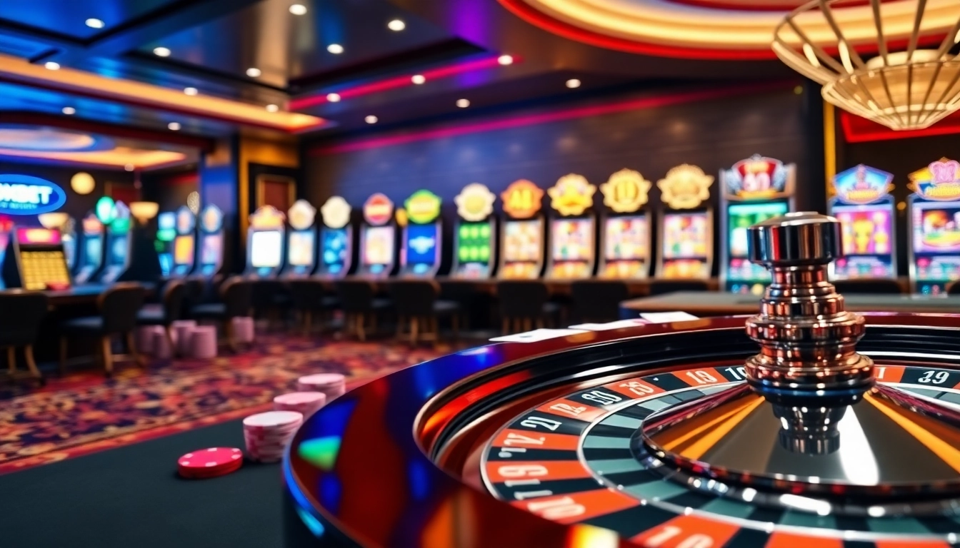 Experience the excitement of Trang chủ OXBET with vibrant gaming tables and bright slot machines.