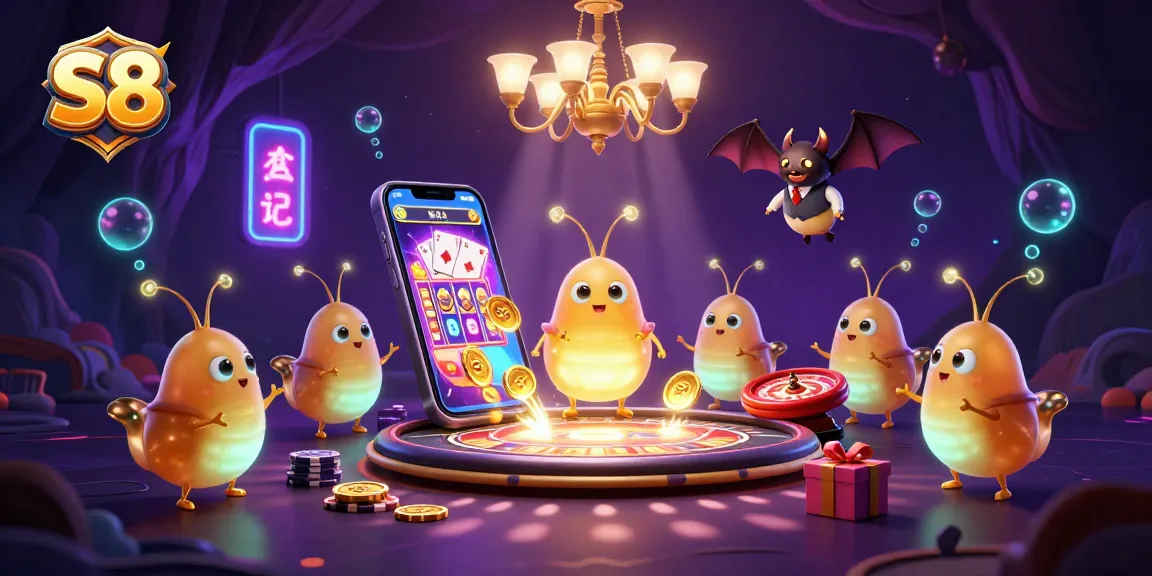 Experience S8 casino gameplay with vibrant glowworms and a bat dealer in a dynamic 3D scene.
