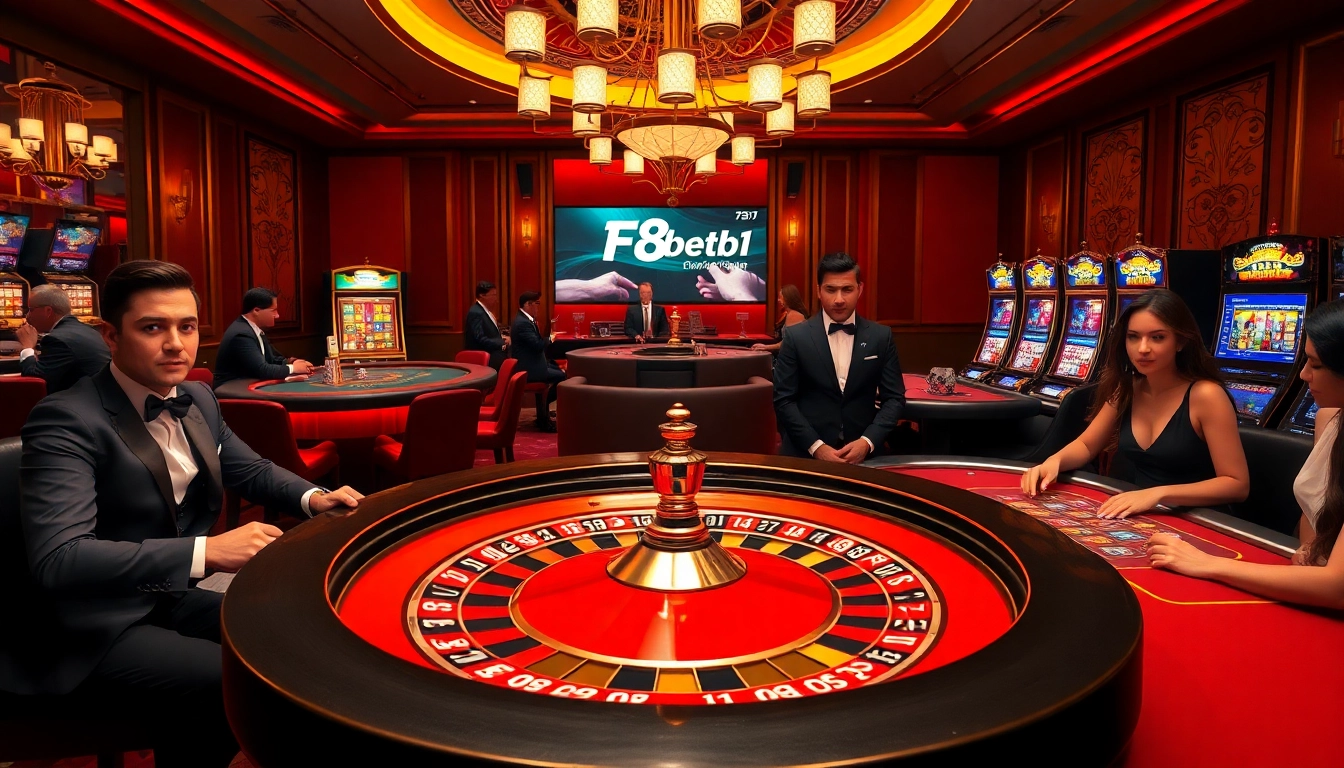 Experience thrilling gambling at https://f8betb1.com/ with vibrant casino tables and excited players.