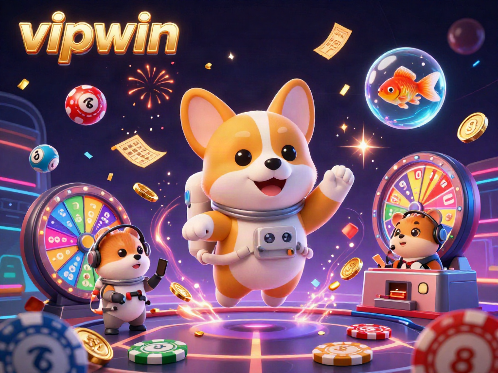 Experience VIPWIN's thrilling atmosphere with the astronaut corgi playing and winning in a dynamic space casino.
