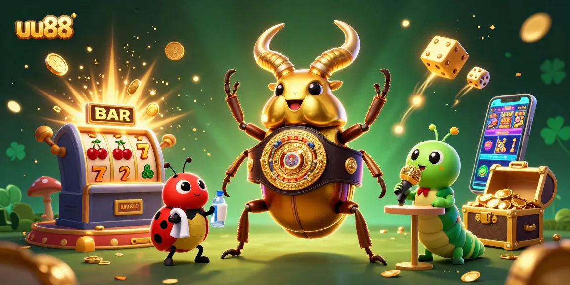 Experience thrilling gameplay at uu88 with colorful slot machines, golden championships, and vibrant characters.