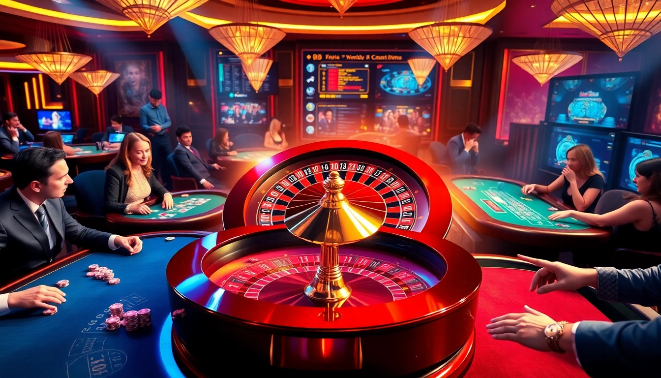 RR88 players celebrating a big win at a luxurious casino table with vibrant roulette.