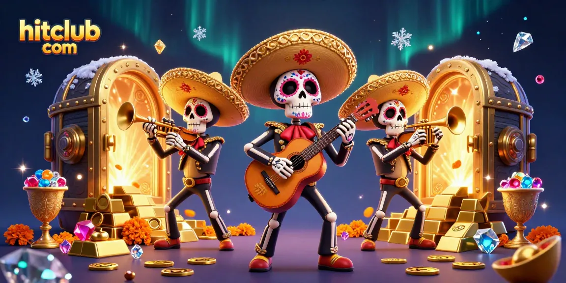 Experience the excitement of hitclub com with a vibrant 3D illustration of a mariachis-themed casino scene.