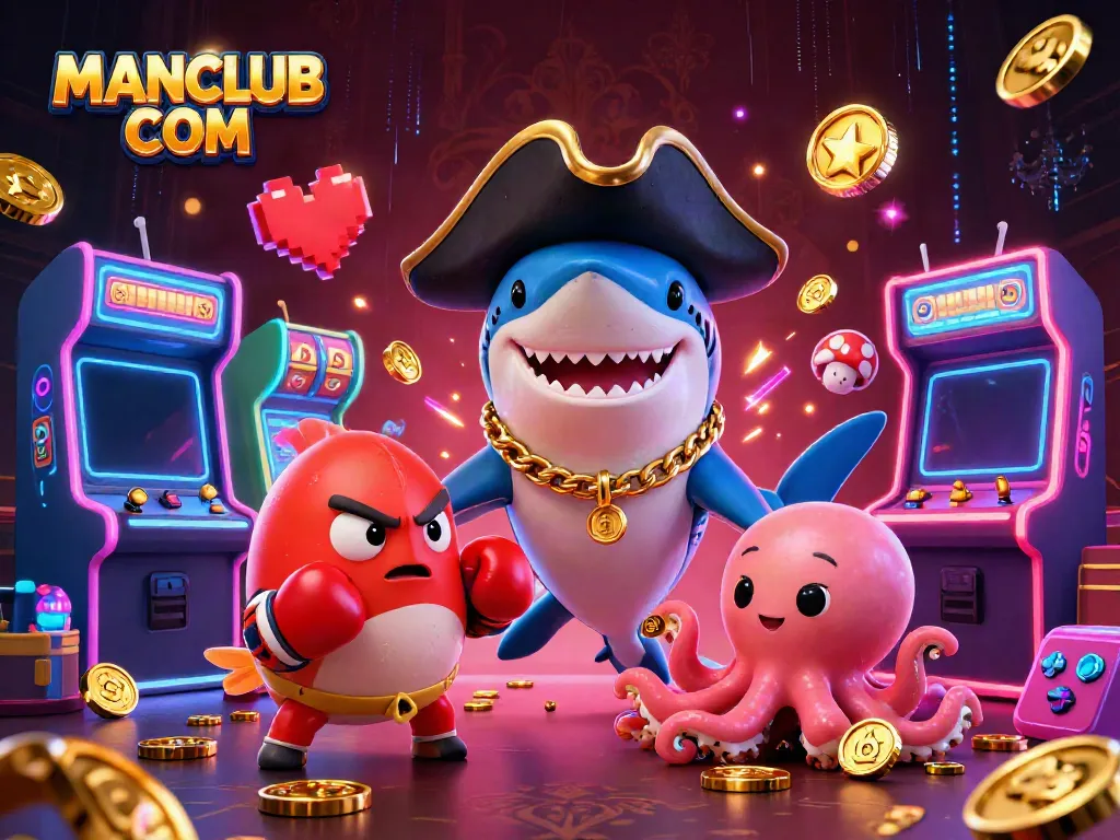 Experience excitement with MANCLUB COM as animated characters engage in thrilling casino games.