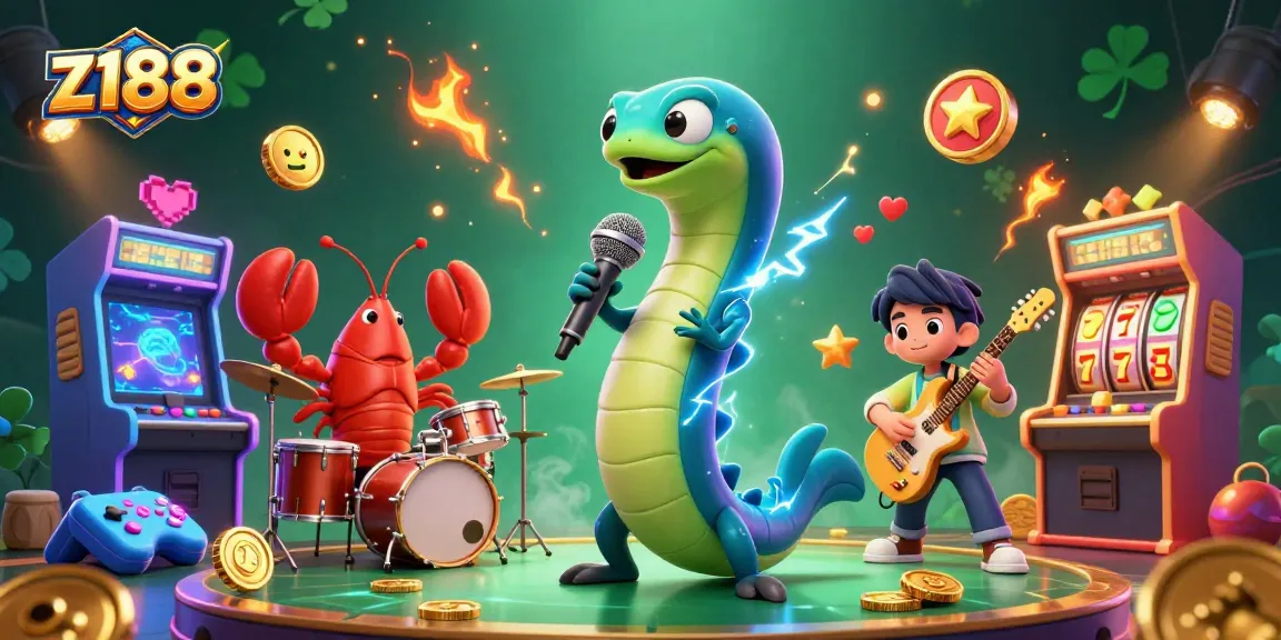 Experience thrilling games at z188 with an electric eel DJ and vibrant casino elements in 3D.