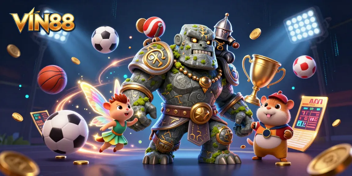 Engage in thrilling gameplay at VIN88, showcasing vibrant casino elements and dynamic characters.