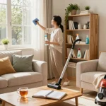 Eco-friendly cleaning in a cozy living room showcasing a clean environment with the keyword zde.