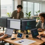 WPS Download software development team collaborating in a modern office.