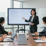 Legal team made a post discussing case strategy in a bright law office.