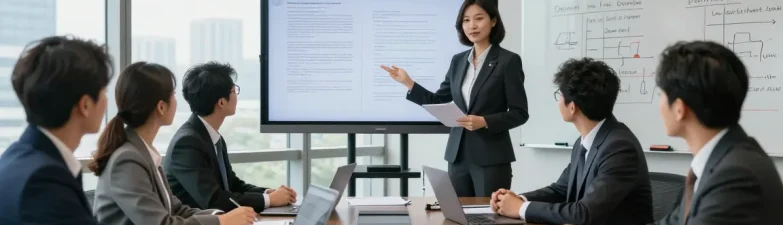 Legal team made a post discussing case strategy in a bright law office.